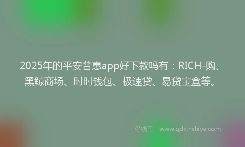 2025年的平安普惠app好下款吗有：RICH-购、黑鲸商场、时时钱包、极速贷、易贷宝盒等。