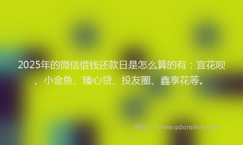 2025年的微信借钱还款日是怎么算的有：宜花呗、小金鱼、臻心贷、投友圈、鑫享花等。