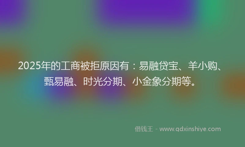 2025年的工商被拒原因有：易融贷宝、羊小购、甄易融、时光分期、小金象分期等。