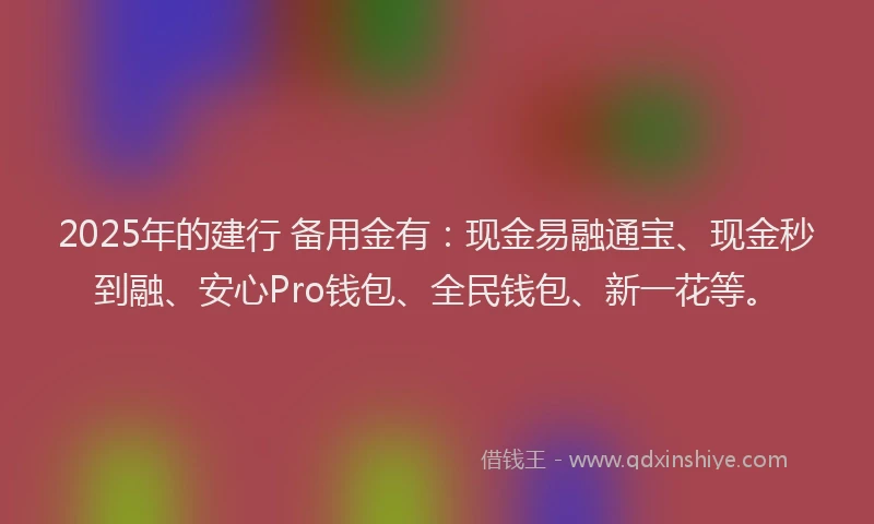 2025年的建行 备用金有：现金易融通宝、现金秒到融、安心Pro钱包、全民钱包、新一花等。