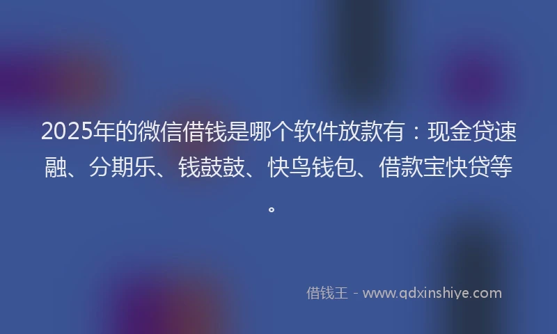 2025年的微信借钱是哪个软件放款有：现金贷速融、分期乐、钱鼓鼓、快鸟钱包、借款宝快贷等。