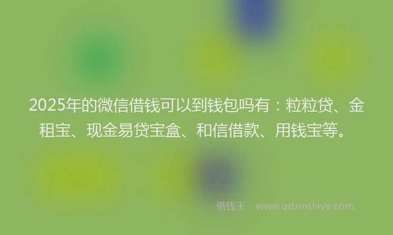 2025年的微信借钱可以到钱包吗有：粒粒贷、金租宝、现金易贷宝盒、和信借款、用钱宝等。