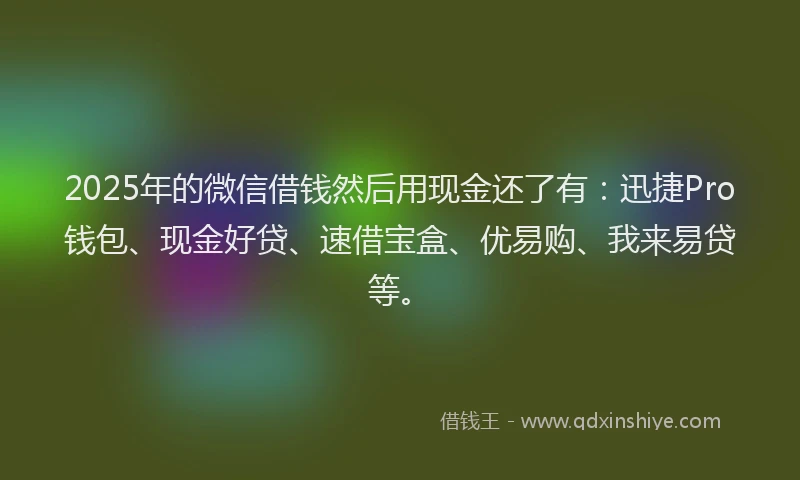 2025年的微信借钱然后用现金还了有：迅捷Pro钱包、现金好贷、速借宝盒、优易购、我来易贷等。