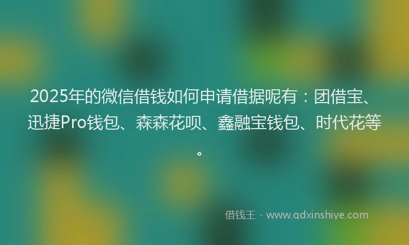 2025年的微信借钱如何申请借据呢有：团借宝、迅捷Pro钱包、森森花呗、鑫融宝钱包、时代花等。