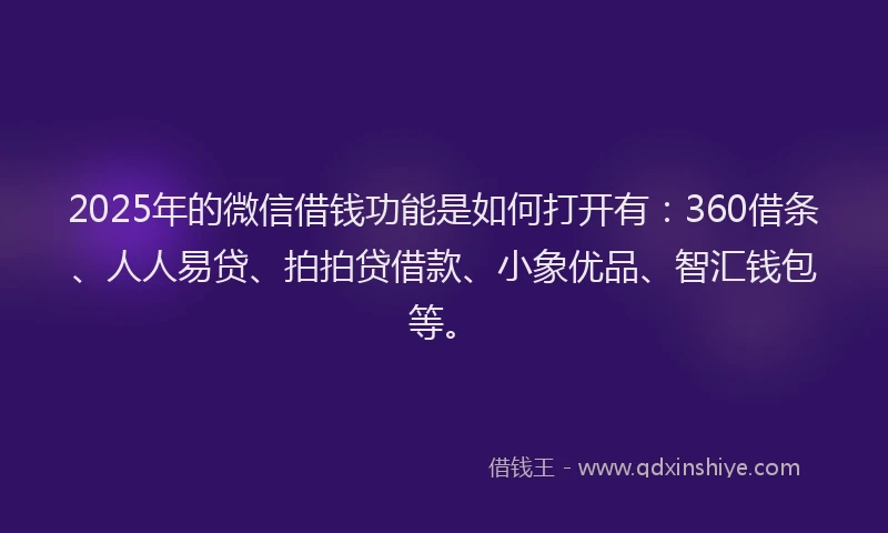 2025年的微信借钱功能是如何打开有：360借条、人人易贷、拍拍贷借款、小象优品、智汇钱包等。