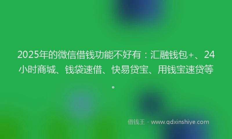 2025年的微信借钱功能不好有：汇融钱包+、24小时商城、钱袋速借、快易贷宝、用钱宝速贷等。