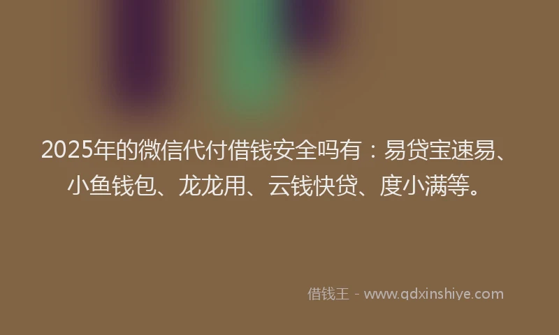2025年的微信代付借钱安全吗有：易贷宝速易、小鱼钱包、龙龙用、云钱快贷、度小满等。