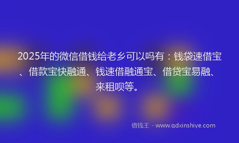 2025年的微信借钱给老乡可以吗有：钱袋速借宝、借款宝快融通、钱速借融通宝、借贷宝易融、来租呗等。