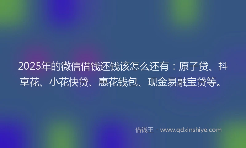 2025年的微信借钱还钱该怎么还有：原子贷、抖享花、小花快贷、惠花钱包、现金易融宝贷等。