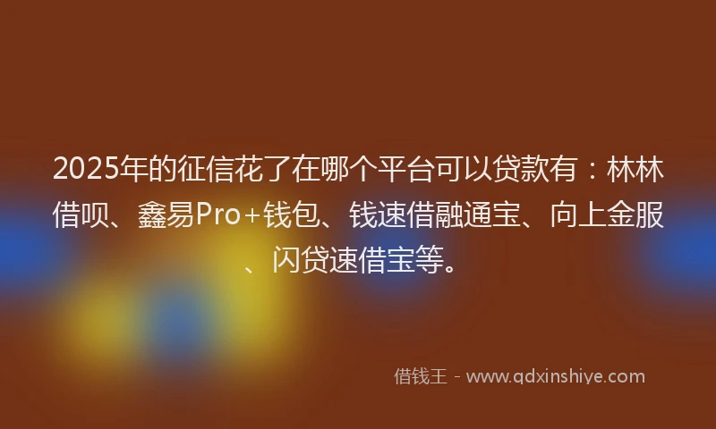 2025年的征信花了在哪个平台可以贷款有：林林借呗、鑫易Pro+钱包、钱速借融通宝、向上金服、闪贷速借宝等。