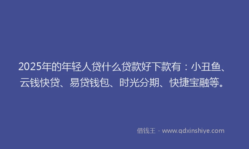 2025年的年轻人贷什么贷款好下款有：小丑鱼、云钱快贷、易贷钱包、时光分期、快捷宝融等。