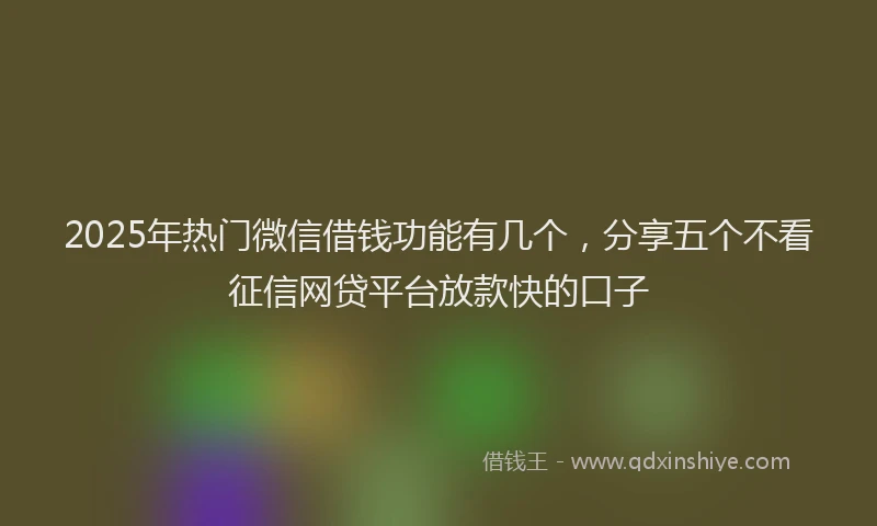 2025年热门微信借钱功能有几个，分享五个不看征信网贷平台放款快的口子