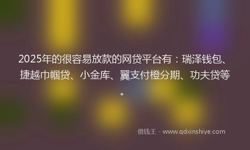 2025年的很容易放款的网贷平台有：瑞泽钱包、捷越巾帼贷、小金库、翼支付橙分期、功夫贷等。
