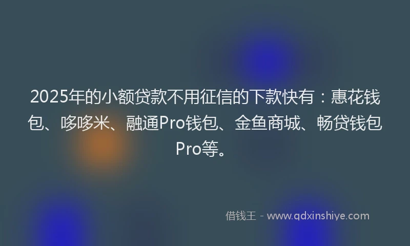 2025年的小额贷款不用征信的下款快有：惠花钱包、哆哆米、融通Pro钱包、金鱼商城、畅贷钱包Pro等。