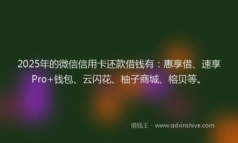 2025年的微信信用卡还款借钱有：惠享借、速享Pro+钱包、云闪花、柚子商城、榕贝等。