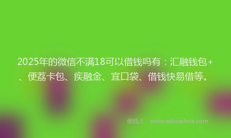 2025年的微信不满18可以借钱吗有：汇融钱包+、便荔卡包、疾融金、宜口袋、借钱快易借等。