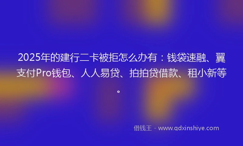 2025年的建行二卡被拒怎么办有：钱袋速融、翼支付Pro钱包、人人易贷、拍拍贷借款、租小新等。