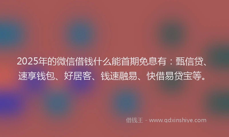 2025年的微信借钱什么能首期免息有：甄信贷、速享钱包、好居客、钱速融易、快借易贷宝等。