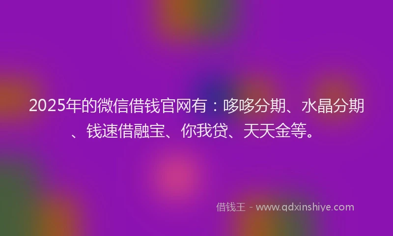 2025年的微信借钱官网有：哆哆分期、水晶分期、钱速借融宝、你我贷、天天金等。