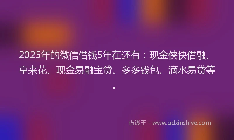 2025年的微信借钱5年在还有：现金侠快借融、享来花、现金易融宝贷、多多钱包、滴水易贷等。