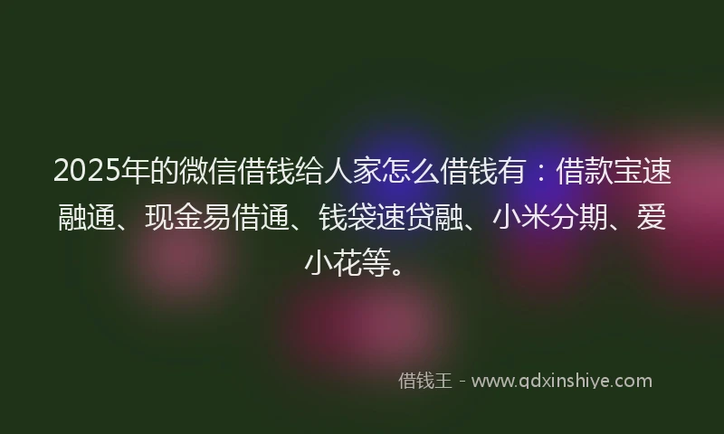 2025年的微信借钱给人家怎么借钱有：借款宝速融通、现金易借通、钱袋速贷融、小米分期、爱小花等。