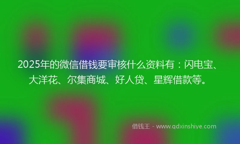2025年的微信借钱要审核什么资料有：闪电宝、大洋花、尔集商城、好人贷、星辉借款等。