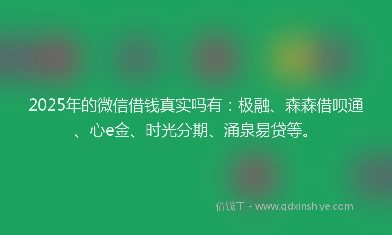 2025年的微信借钱真实吗有：极融、森森借呗通、心e金、时光分期、涌泉易贷等。