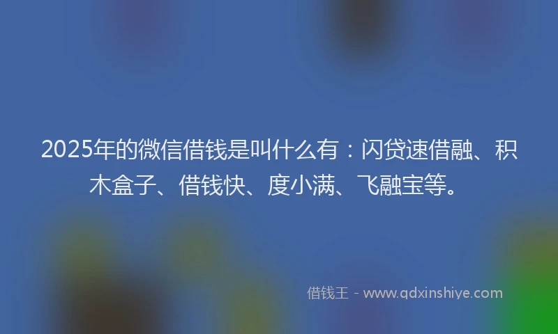 2025年的微信借钱是叫什么有：闪贷速借融、积木盒子、借钱快、度小满、飞融宝等。
