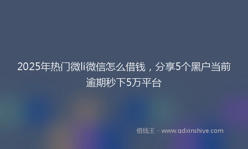 2025年热门微li微信怎么借钱，分享5个黑户当前逾期秒下5万平台