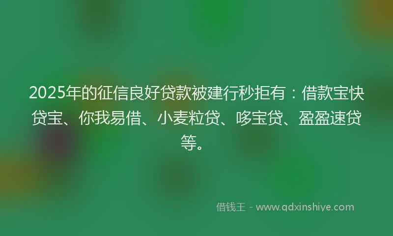 2025年的征信良好贷款被建行秒拒有：借款宝快贷宝、你我易借、小麦粒贷、哆宝贷、盈盈速贷等。