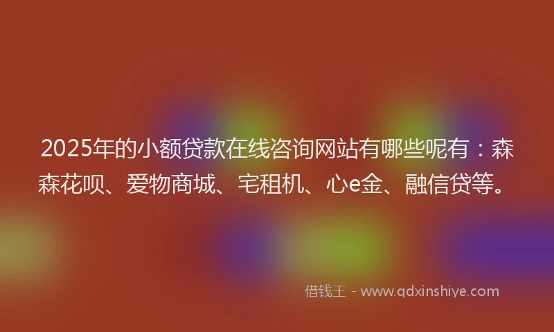 2025年的小额贷款在线咨询网站有哪些呢有：森森花呗、爱物商城、宅租机、心e金、融信贷等。