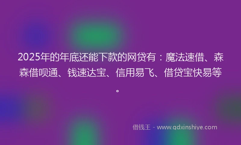 2025年的年底还能下款的网贷有：魔法速借、森森借呗通、钱速达宝、信用易飞、借贷宝快易等。