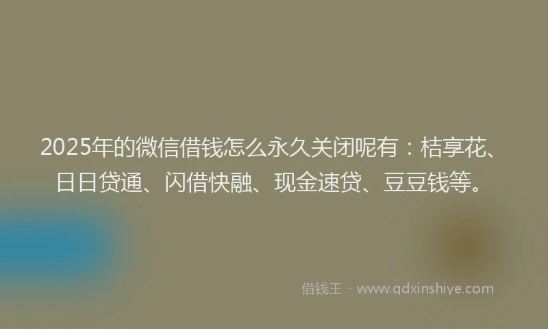 2025年的微信借钱怎么永久关闭呢有：桔享花、日日贷通、闪借快融、现金速贷、豆豆钱等。