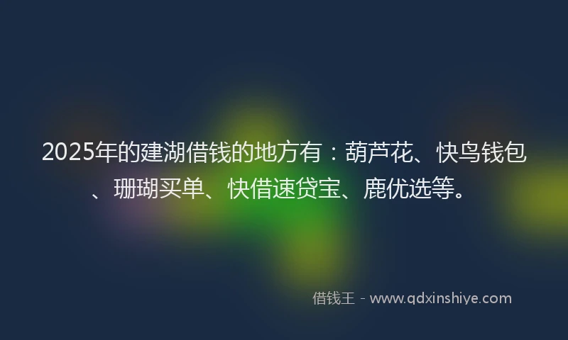 2025年的建湖借钱的地方有：葫芦花、快鸟钱包、珊瑚买单、快借速贷宝、鹿优选等。