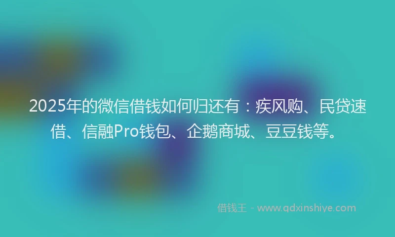 2025年的微信借钱如何归还有:疾风购、民贷速借、信融Pro钱包、企鹅商城、豆豆钱等。