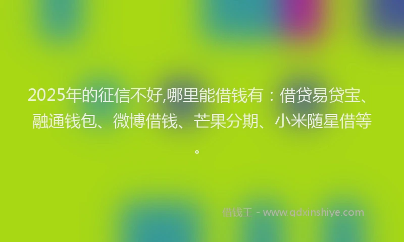 2025年的征信不好,哪里能借钱有：借贷易贷宝、融通钱包、微博借钱、芒果分期、小米随星借等。