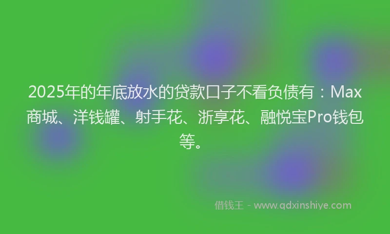 2025年的年底放水的贷款口子不看负债有：Max商城、洋钱罐、射手花、浙享花、融悦宝Pro钱包等。