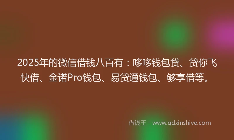 2025年的微信借钱八百有：哆哆钱包贷、贷你飞快借、金诺Pro钱包、易贷通钱包、够享借等。