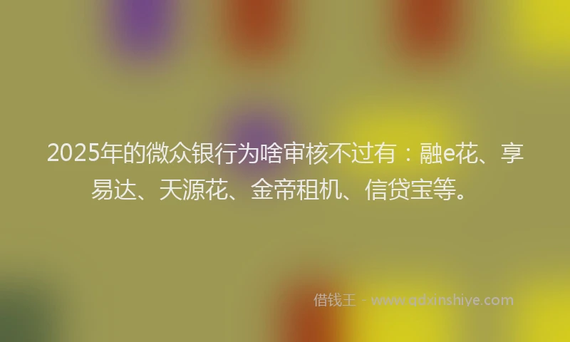 2025年的微众银行为啥审核不过有：融e花、享易达、天源花、金帝租机、信贷宝等。