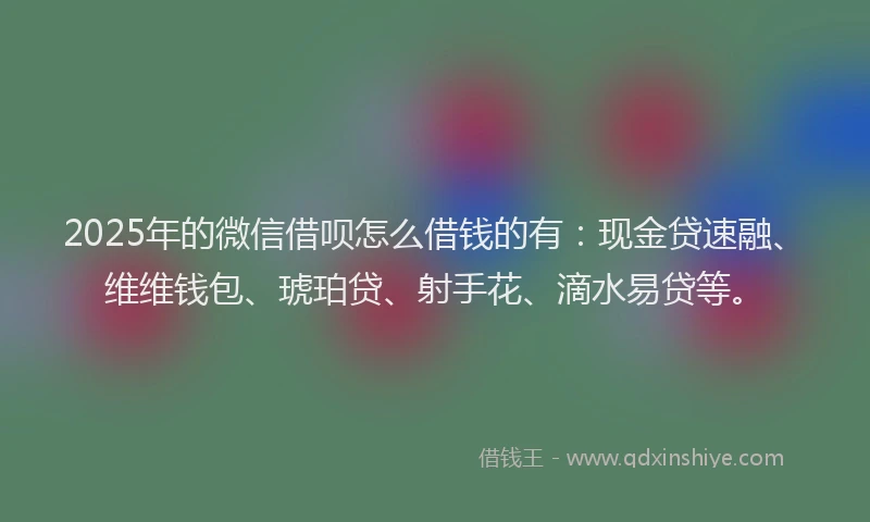 2025年的微信借呗怎么借钱的有：现金贷速融、维维钱包、琥珀贷、射手花、滴水易贷等。