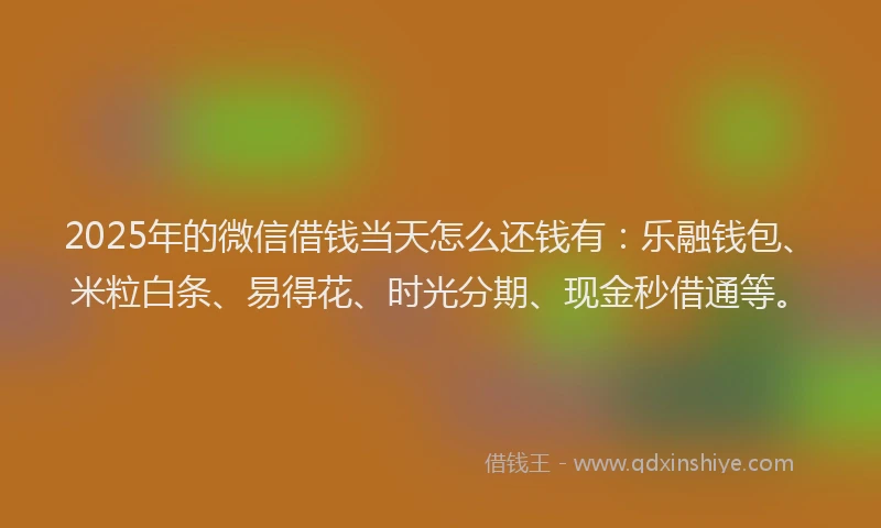 2025年的微信借钱当天怎么还钱有：乐融钱包、米粒白条、易得花、时光分期、现金秒借通等。