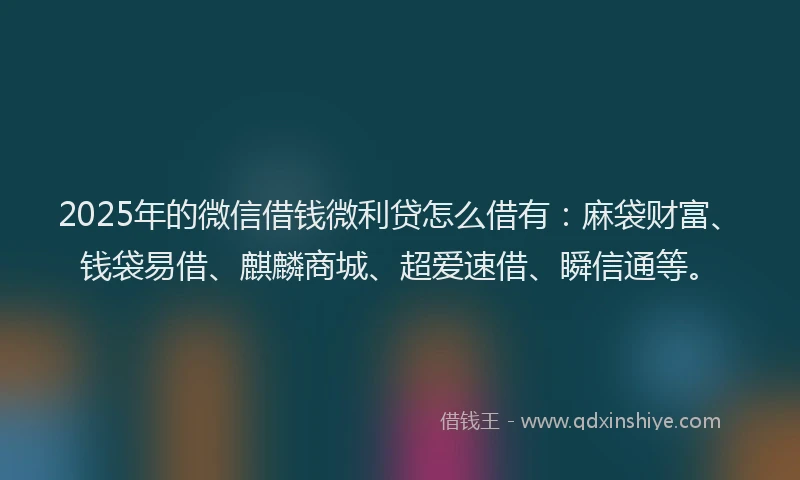 2025年的微信借钱微利贷怎么借有：麻袋财富、钱袋易借、麒麟商城、超爱速借、瞬信通等。