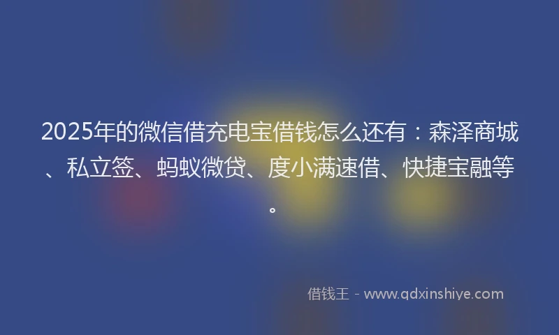 2025年的微信借充电宝借钱怎么还有：森泽商城、私立签、蚂蚁微贷、度小满速借、快捷宝融等。