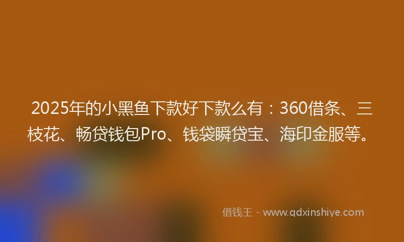 2025年的小黑鱼下款好下款么有：360借条、三枝花、畅贷钱包Pro、钱袋瞬贷宝、海印金服等。
