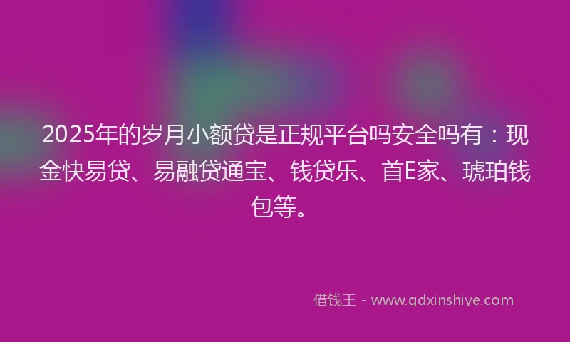 2025年的岁月小额贷是正规平台吗安全吗有：现金快易贷、易融贷通宝、钱贷乐、首E家、琥珀钱包等。