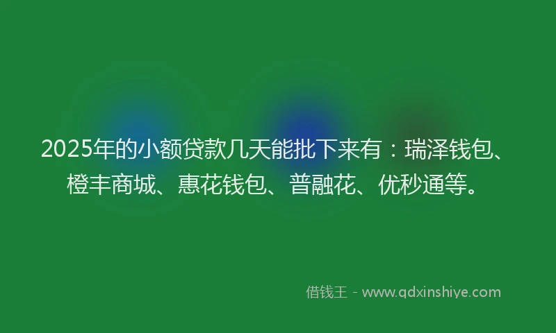2025年的小额贷款几天能批下来有：瑞泽钱包、橙丰商城、惠花钱包、普融花、优秒通等。