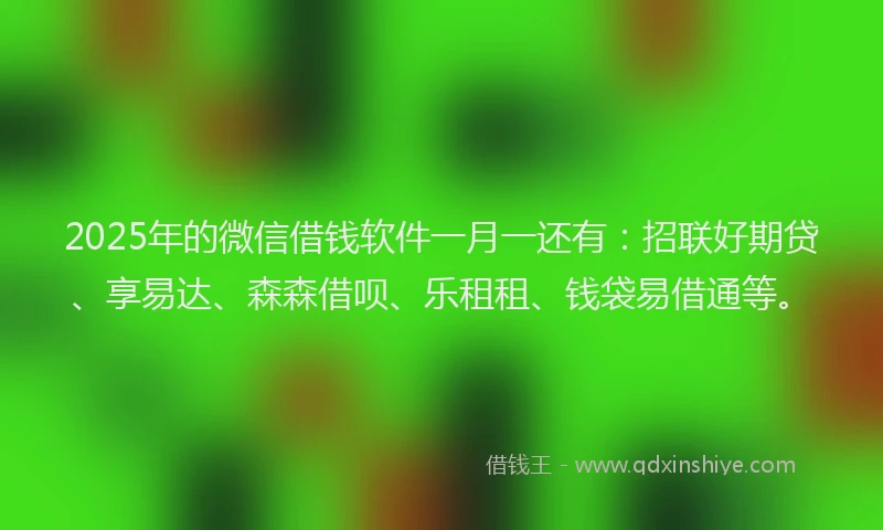 2025年的微信借钱软件一月一还有：招联好期贷、享易达、森森借呗、乐租租、钱袋易借通等。