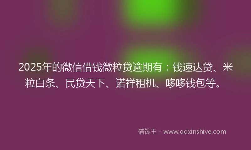 2025年的微信借钱微粒贷逾期有:钱速达贷、米粒白条、民贷天下、诺祥租机、哆哆钱包等。