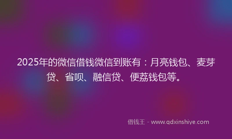2025年的微信借钱微信到账有：月亮钱包、麦芽贷、省呗、融信贷、便荔钱包等。