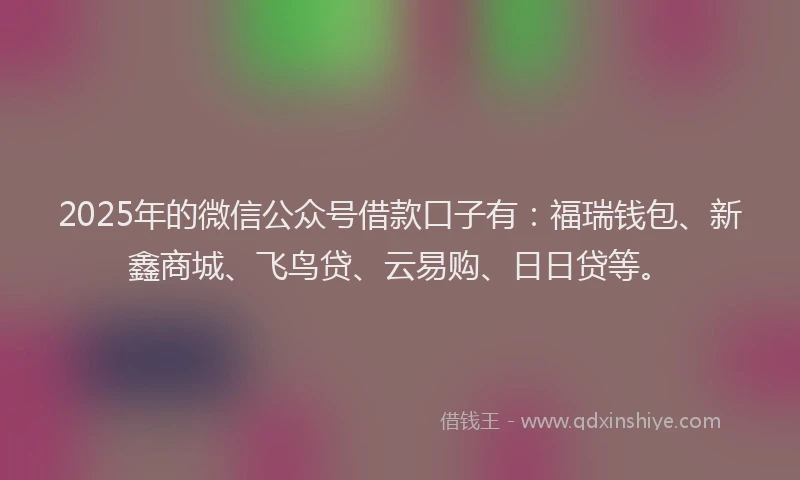 2025年的微信公众号借款口子有：福瑞钱包、新鑫商城、飞鸟贷、云易购、日日贷等。
